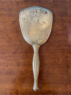 Vintage 1950s Hand Mirror Floral Hollywood Art Nouveau